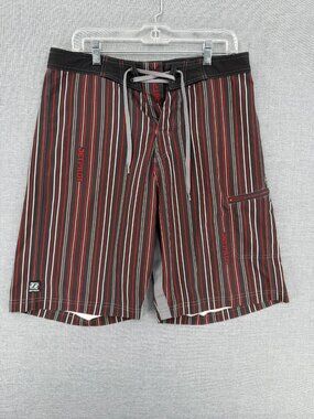 Vtg Jet Pilot Board Shorts Mens 32 8" Striped Beach Swim Trunks Drawstring Y2K